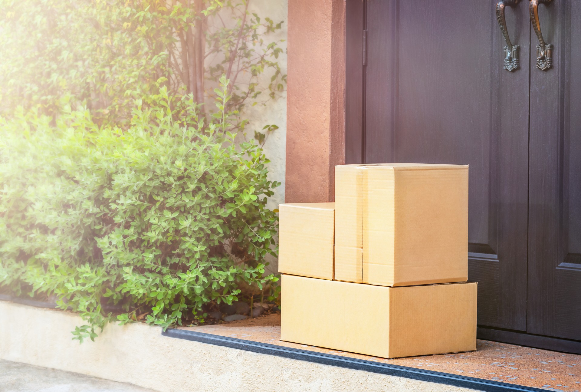 Cajas de cartón en la puerta