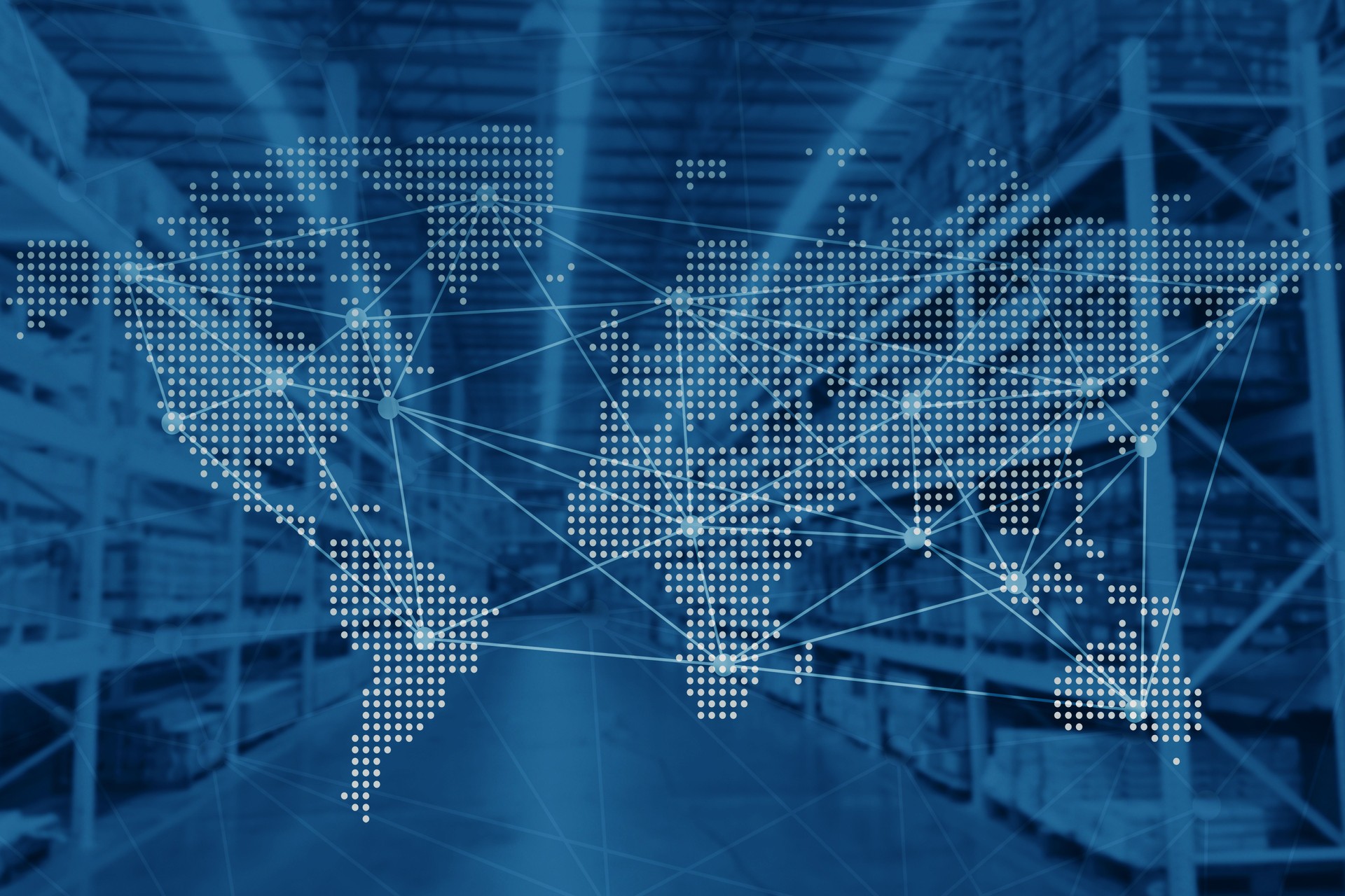 Distribución de productos de envío internacional desde la tecnología de gestión de almacenes mundiales y antecedentes de la industria logística.